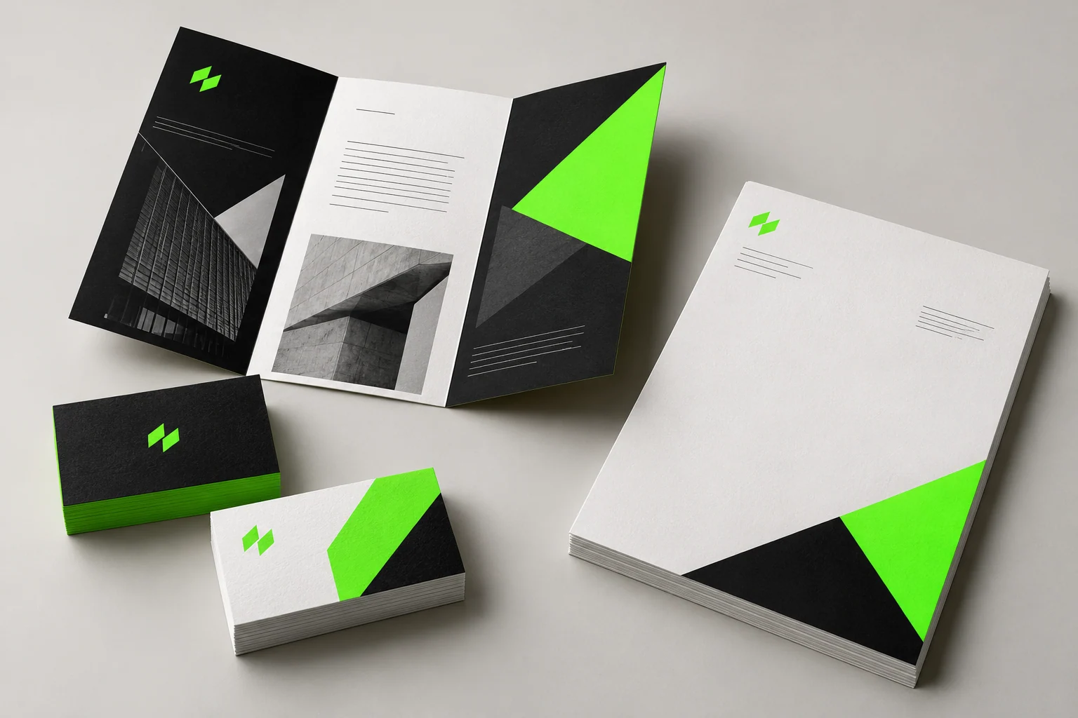 Premium printed business cards, brochures and stationery concept